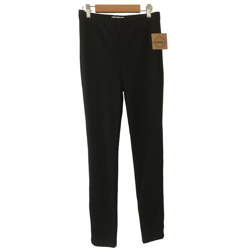 NWT One Step Up Large Black Pull On Stretch Pants With Vertical Pattern